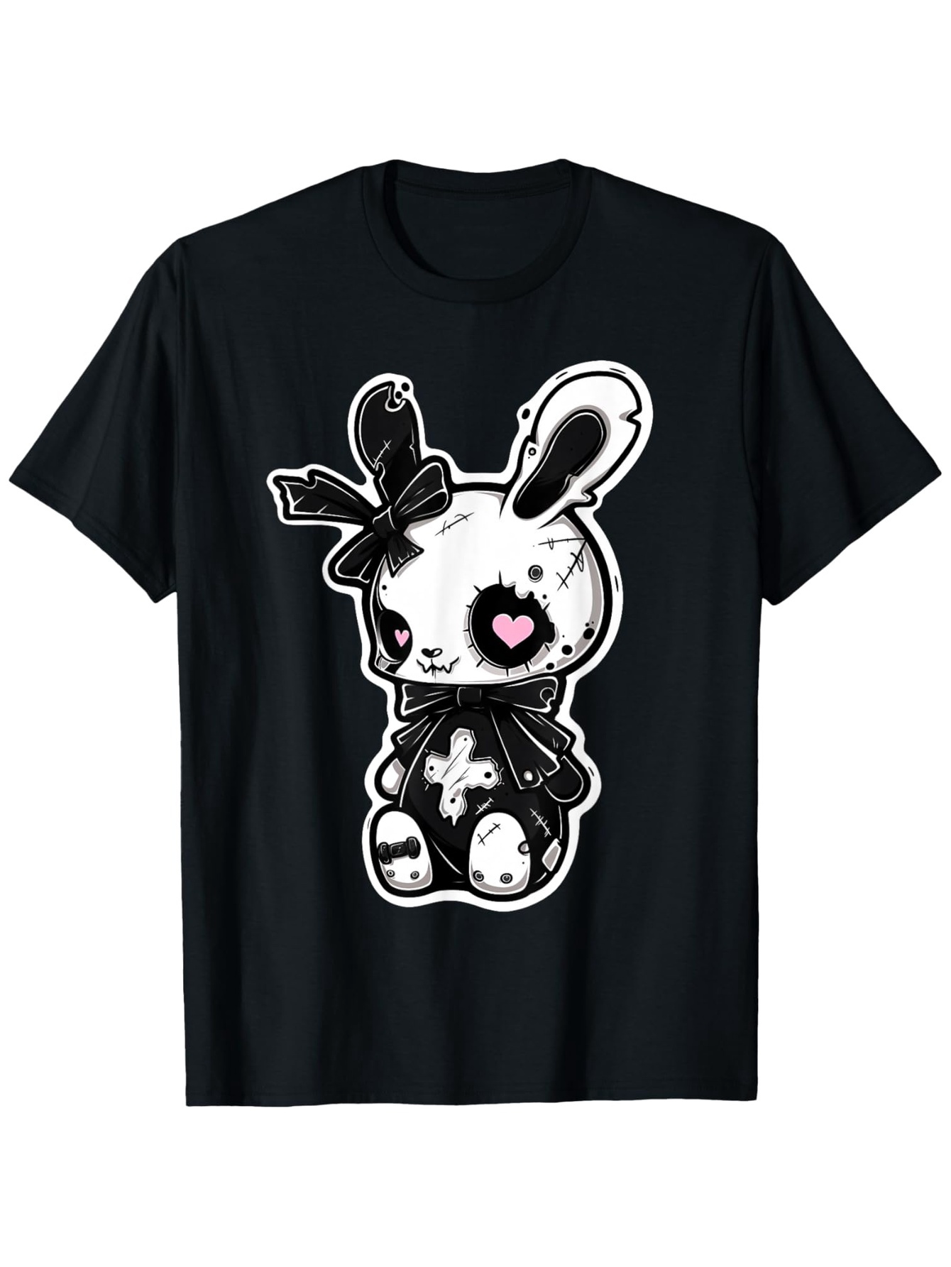 Men's Graphic T-Shirt Vintage Style Distressed Plush Bunny With Pink Heart Patch Bunny
