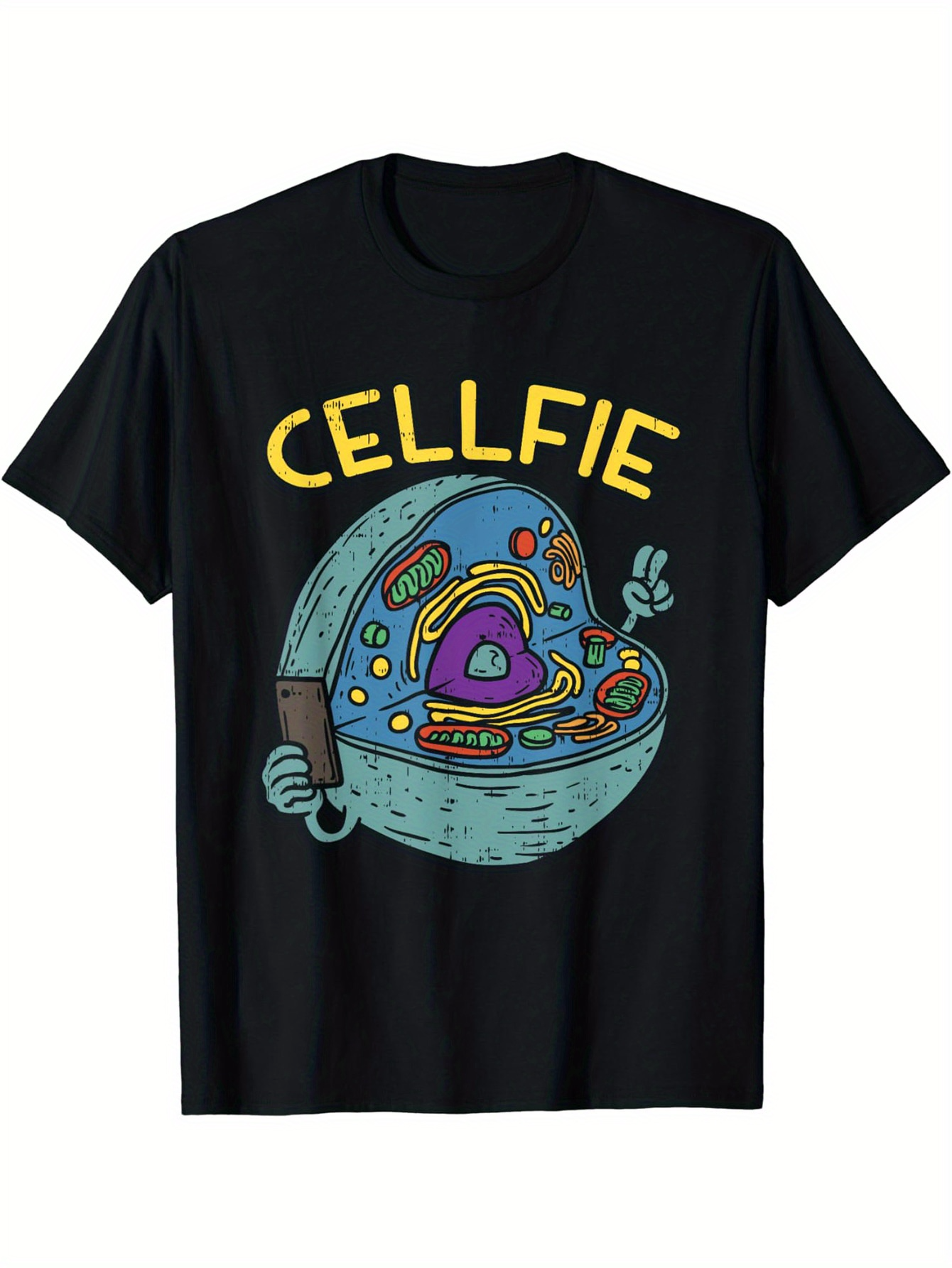 Men's Graphic T-Shirt Cellfie Playful Cartoon Hand Holding Smartphone Cell