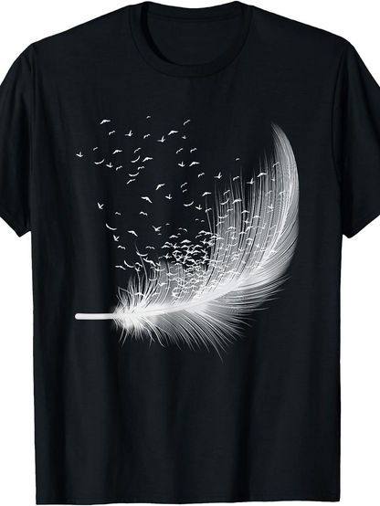 Men's Graphic T-Shirt Floating Feathery Particles With Gentle Airy Movement Feather