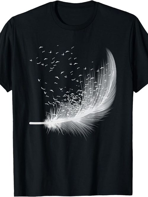 Men's Graphic T-Shirt Floating Feathery Particles With Gentle Airy Movement Feather