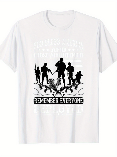 Men's Graphic T-Shirt Remember Everyone Silhouetted Soldiers With Rifles On Stamped Ground