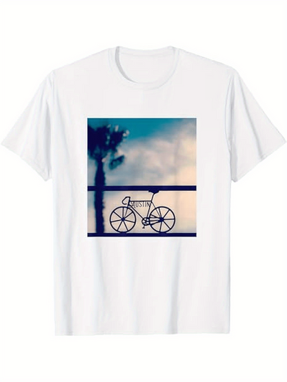 Men's Graphic T-Shirt Dreamy Evening With A Bicycle Against Soft Clouds