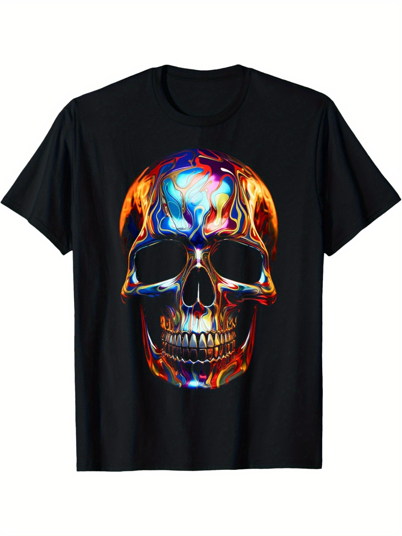 Men's Graphic T-Shirt Flaming Neon Hues Reflected In Vibrant Abstract Skull