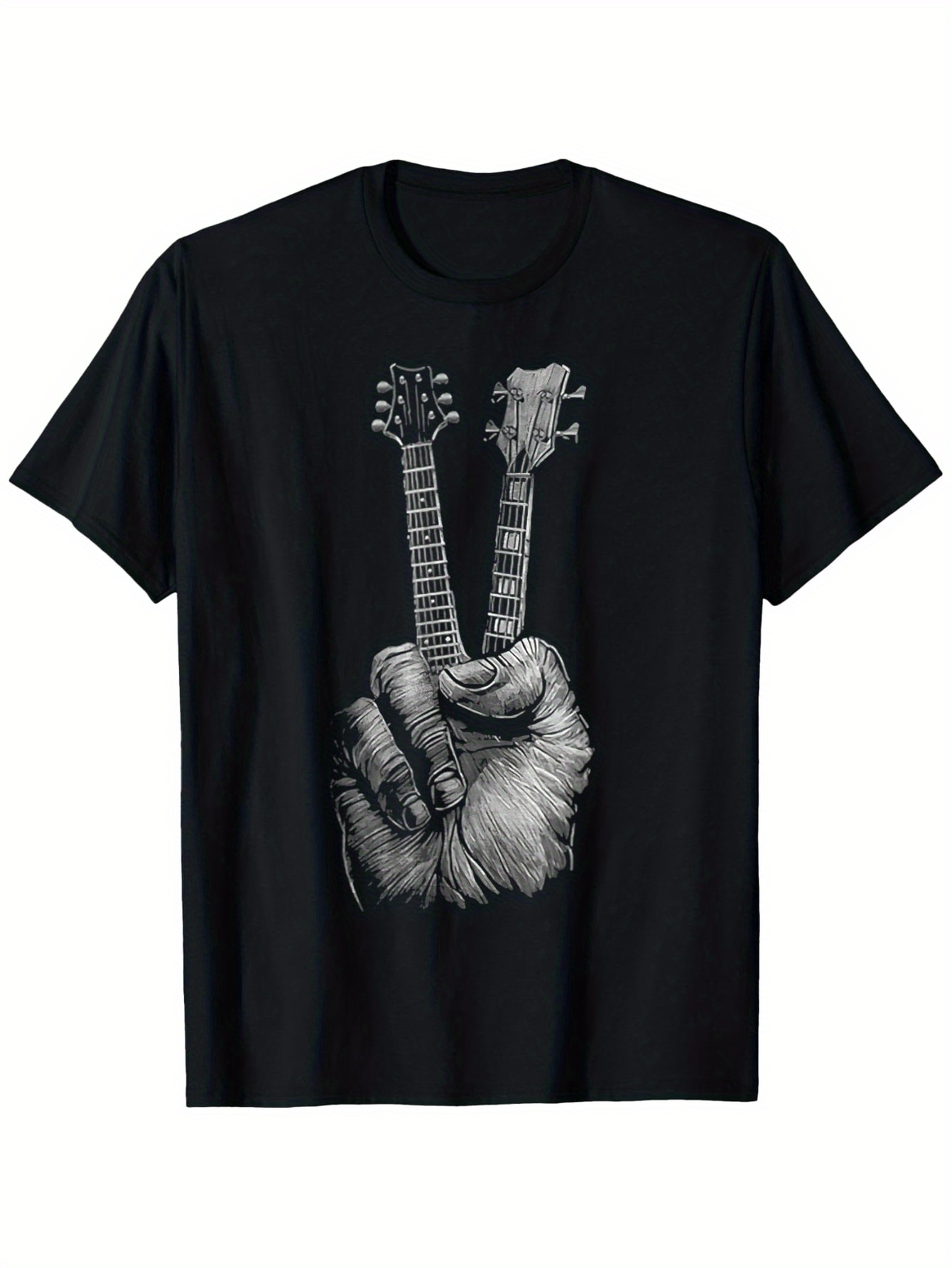 Men's Graphic T-Shirt Rock Vibes With Primate Hand Holding Twin Guitars Graphic Guitar