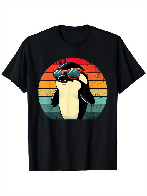 Men's Graphic T-Shirt Retro Sun Rays With Sunglasses Wearing Chill Penguin