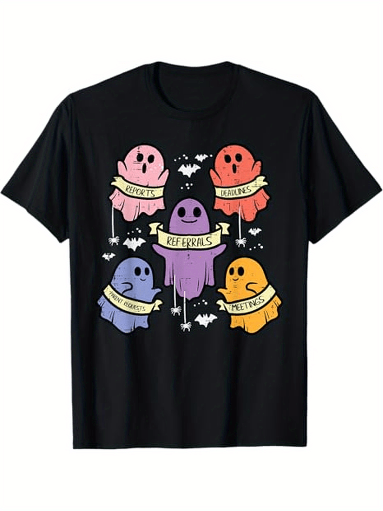 Men's Graphic T-Shirt Cute Colorful Cartoon Ghosts With Bats And Stars Under Night Sky Ghost