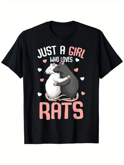 Men's Graphic T-Shirt Just A Girl Who Loves Rats With Pink Hearts And Adorable Hugging Rats