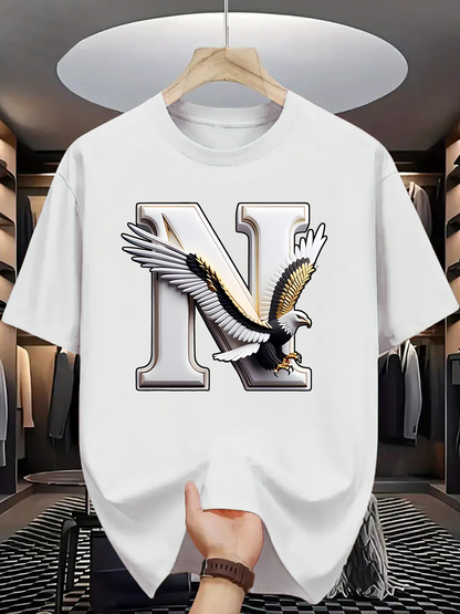 Men's Graphic T-Shirt Large Silver Letter With Flying Majestic Bald Eagle