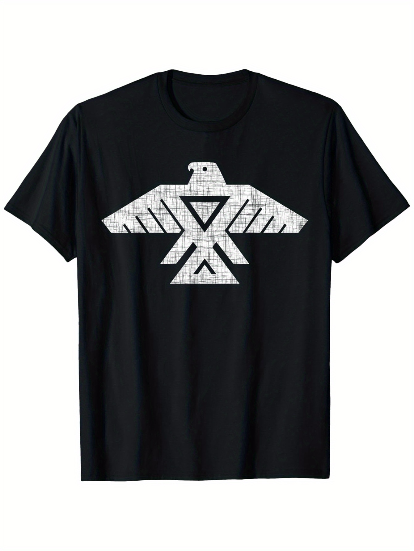 Men's Graphic T-Shirt Weathered Monochrome Lines With Tribal Style Geometric Eagle Graphic