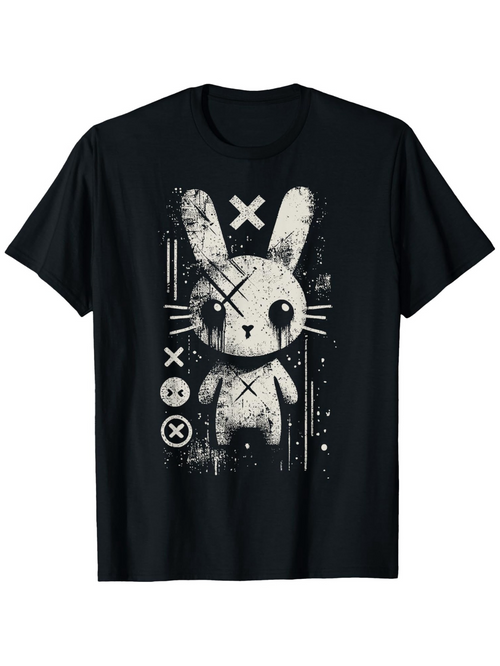 Men's Graphic T-Shirt Abstract Brush Stroke Art With Distressed Grunge Effects Bunny