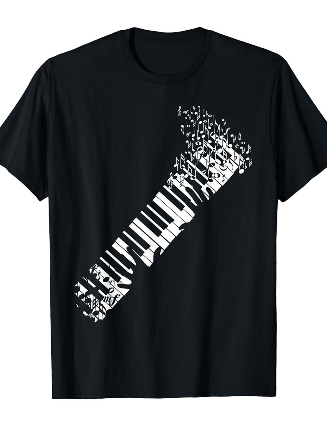 Men's Graphic T-Shirt Melodic Notes Floating Over Abstract Shattered Piano Key Design