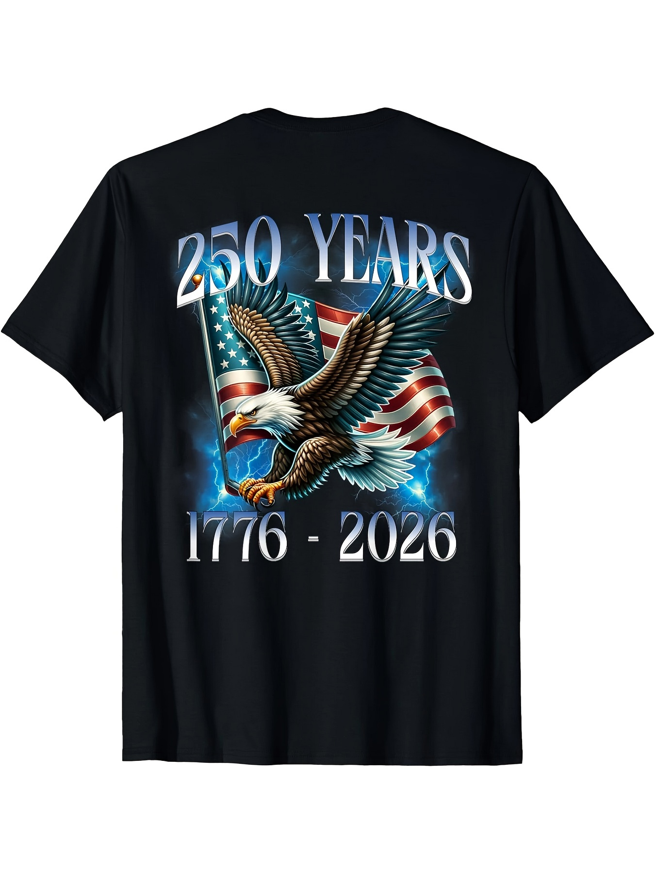 Men's Graphic T-Shirt 250 Years Soaring Bald Eagle With American Flag Under Shining Blue Light