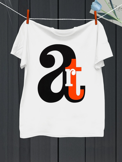 Men's Graphic T-Shirt Bold Black Orange Artistic Letters Overlapping White Tee