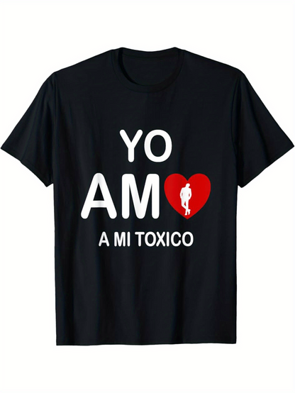 Men's Graphic T-Shirt White Bold Letters With Red Broken Heart And Silhouette Figure T Shirt