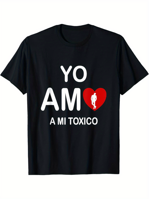 Men's Graphic T-Shirt White Bold Letters With Red Broken Heart And Silhouette Figure T Shirt