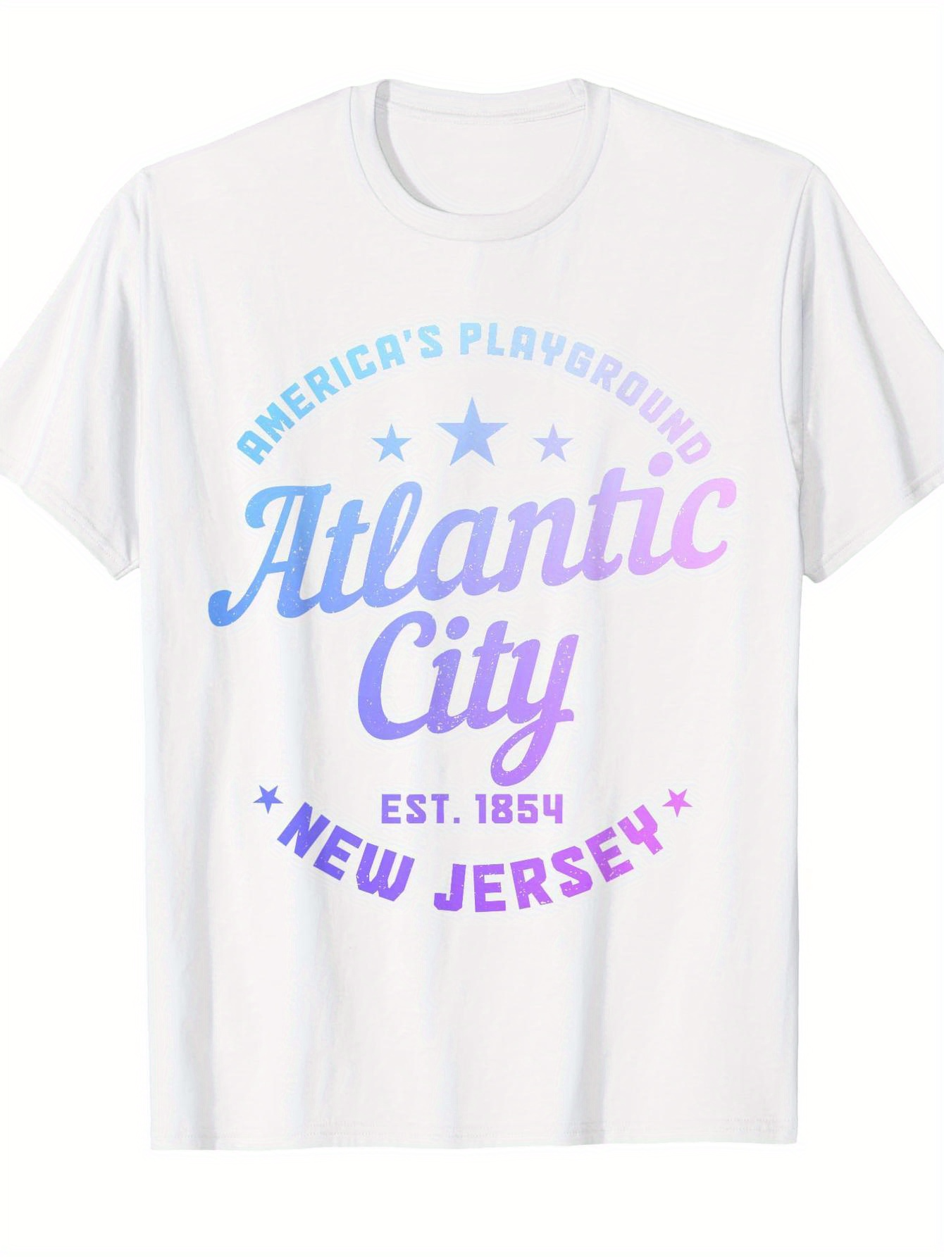 Men's Graphic T-Shirt Americas Playground Atlantic City Est 1854 New Jersey Stars Text