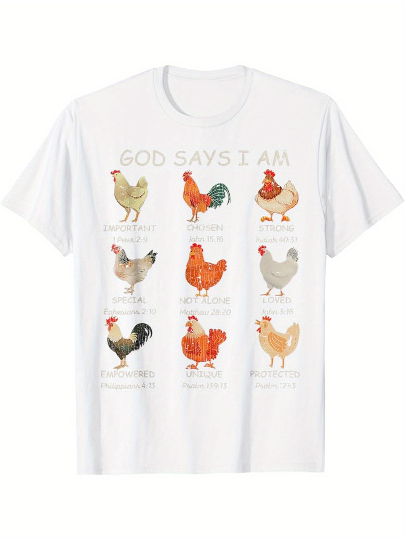 Men's Graphic T-Shirt God Says I Am Colorful Farm Chickens In Rows Peaceful Hen