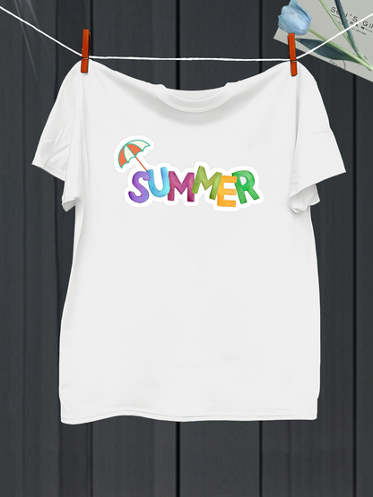 Men's Graphic T-Shirt Colorful Umbrella With Playful Letters Under Bright Summer Sky