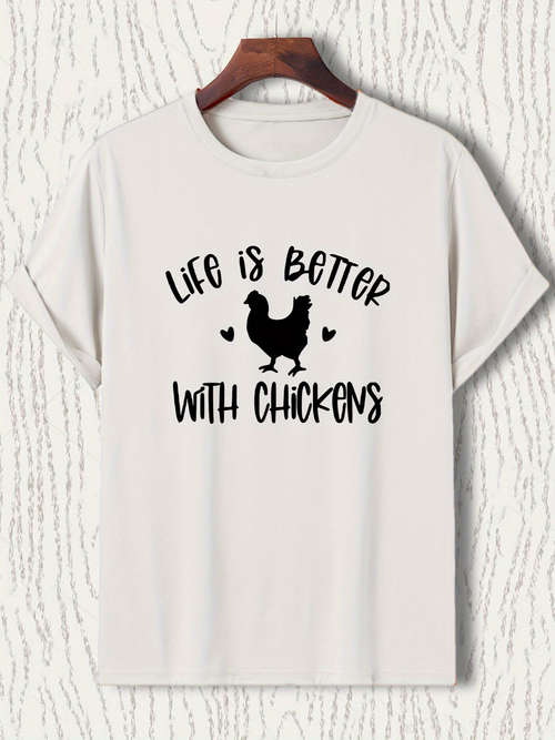 Men's Graphic T-Shirt Life Is Better With Playful Chickens And Whimsical Heart Shapes Chicken