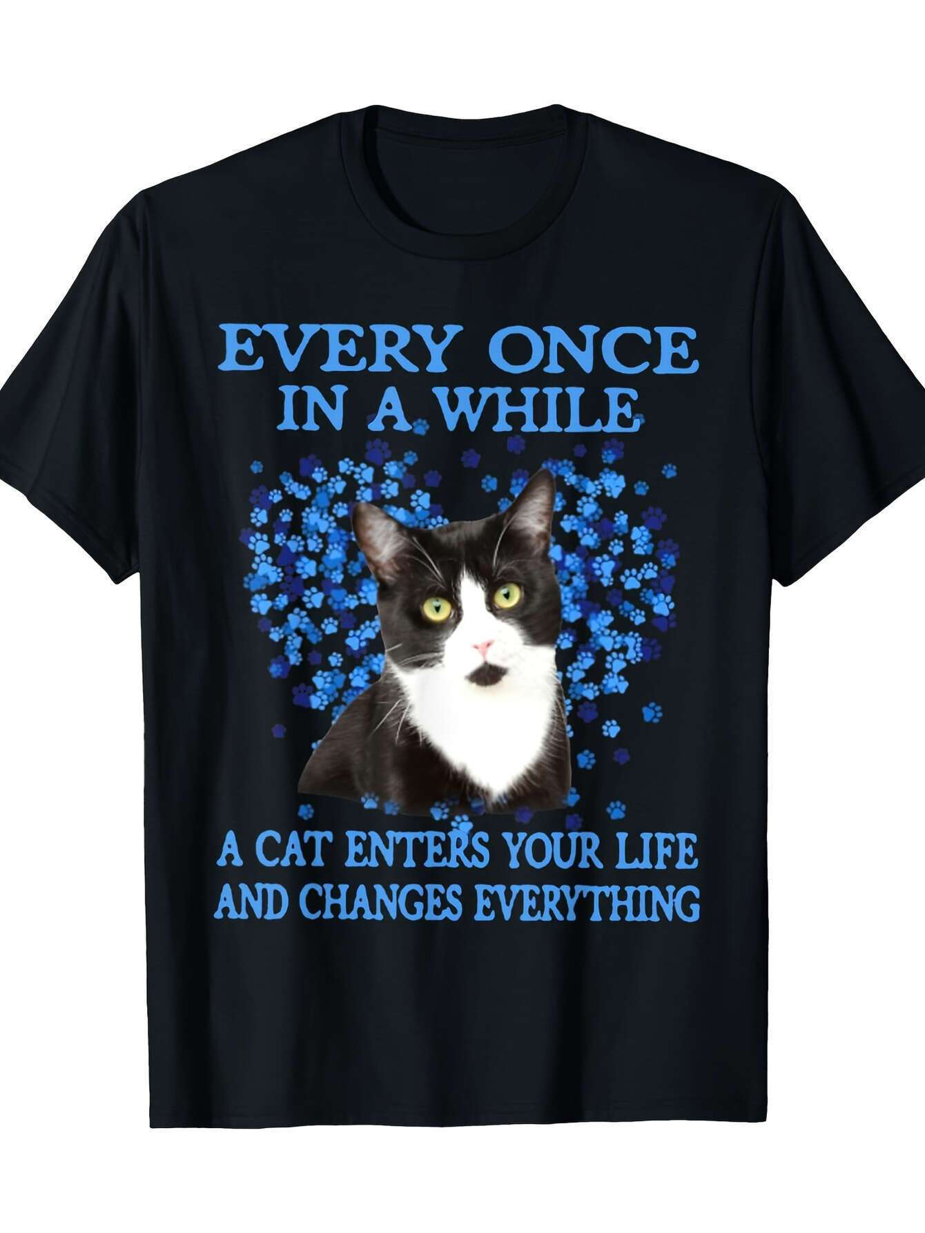 Men's Graphic T-Shirt Every Once In A While Blue Blossoms With Gentle Cat Eyes Cat