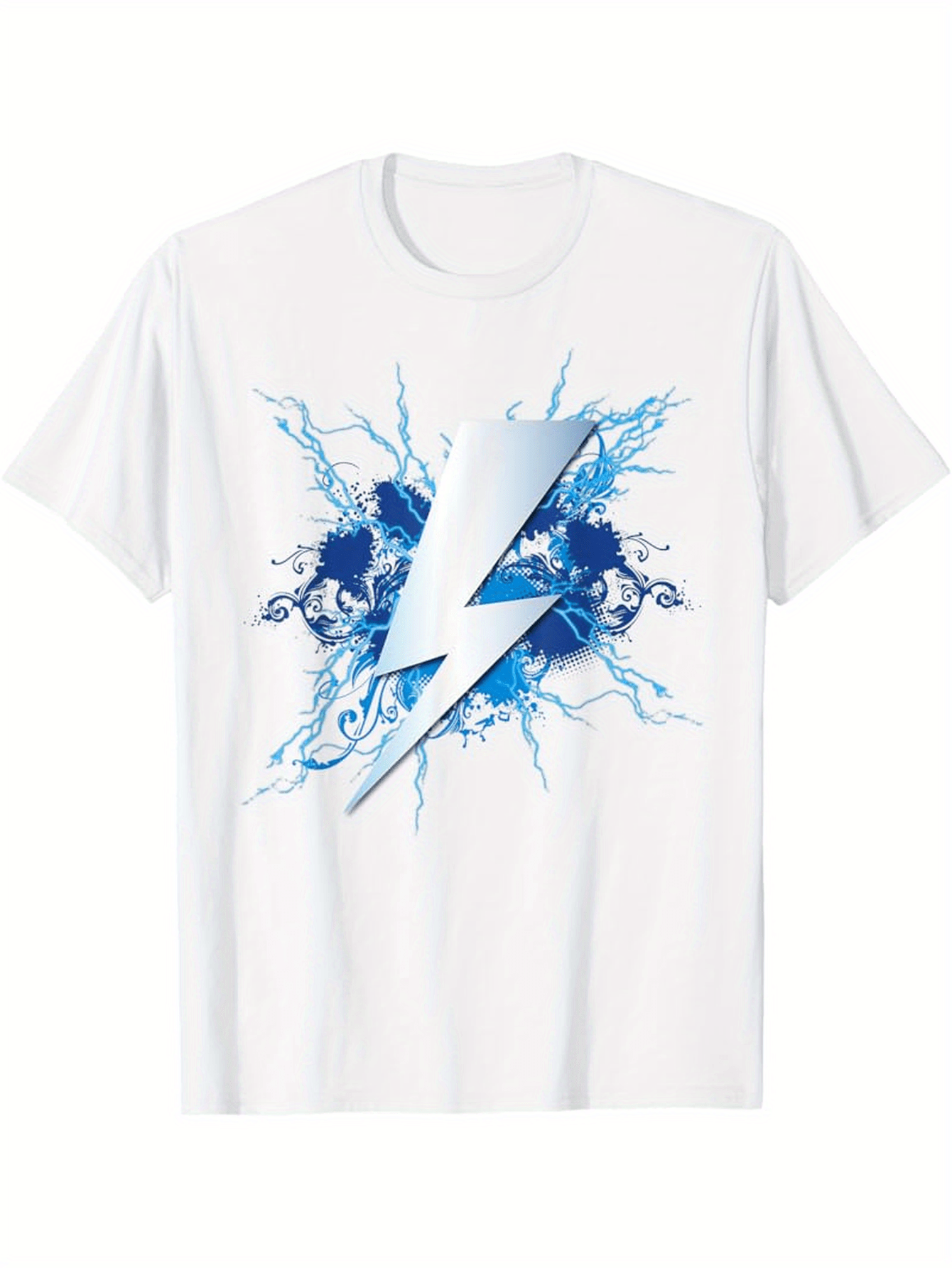 Men's Graphic T-Shirt Electric Blue Splashes Bursting Through Center Lightning Bolt