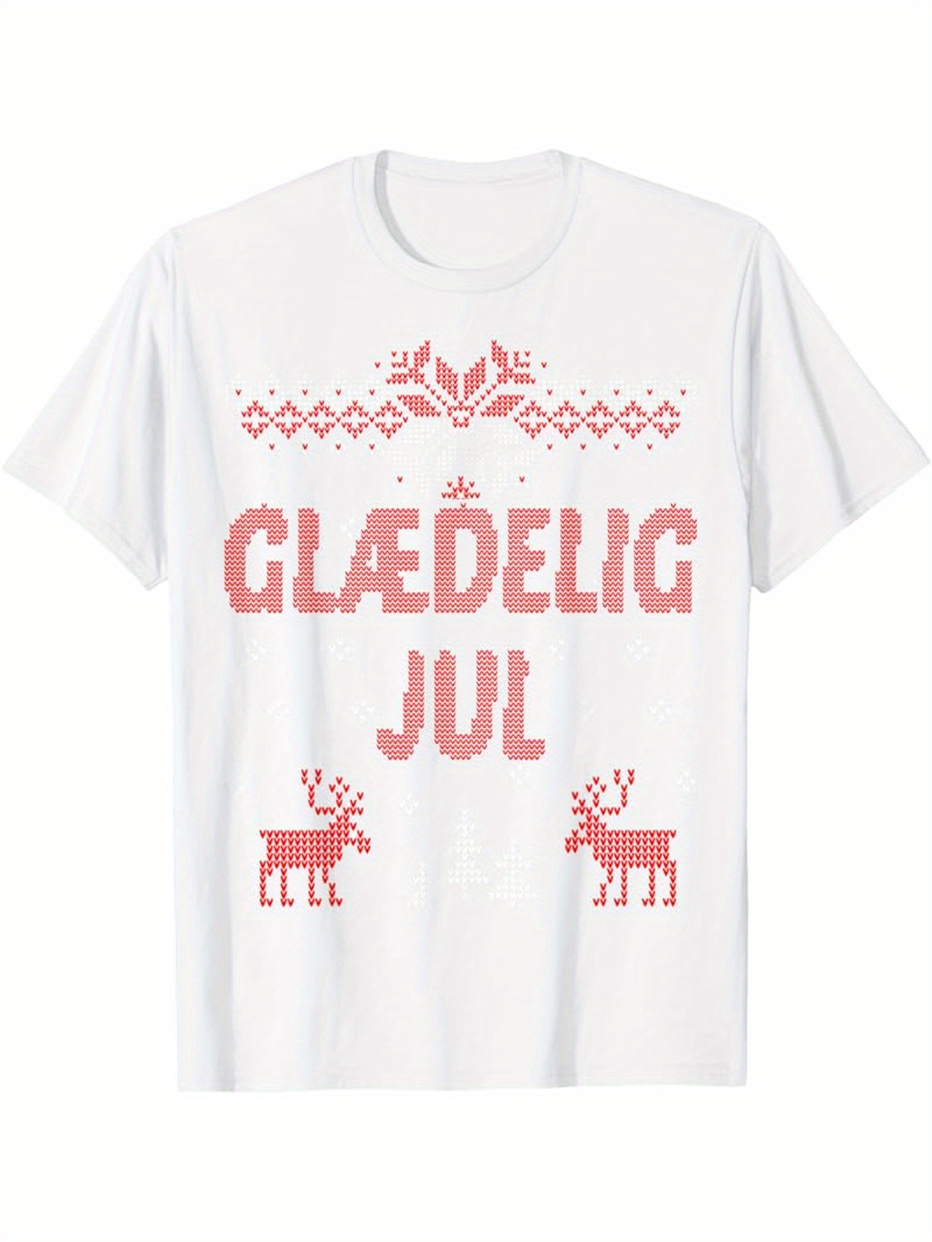 Men's Graphic T-Shirt Pink Festive Pattern With Decorative Motifs And Reindeer Christmas T Shirt