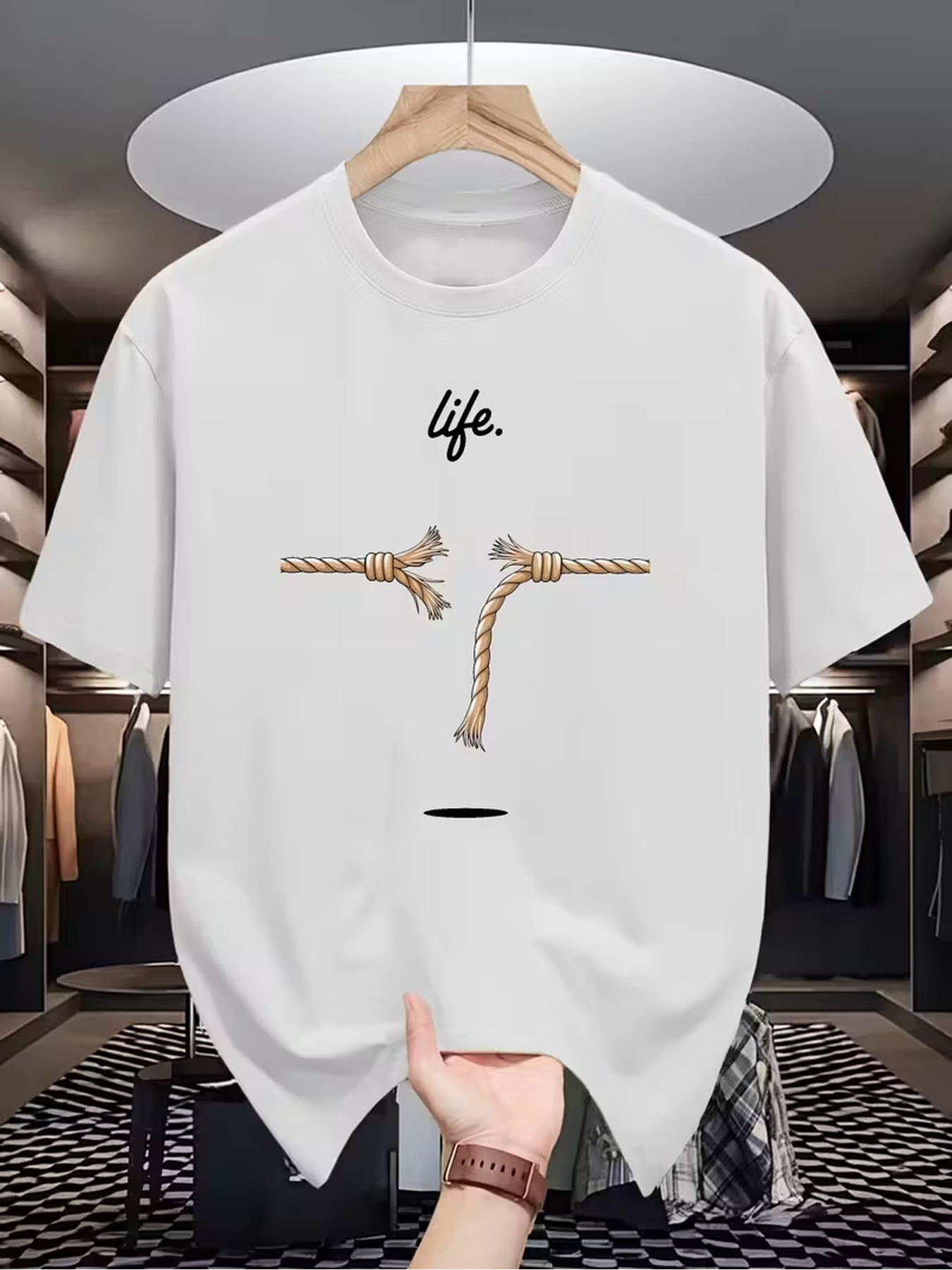 Men's Graphic T-Shirt Life Broken Rope Segments With Minimalist Abstract Art