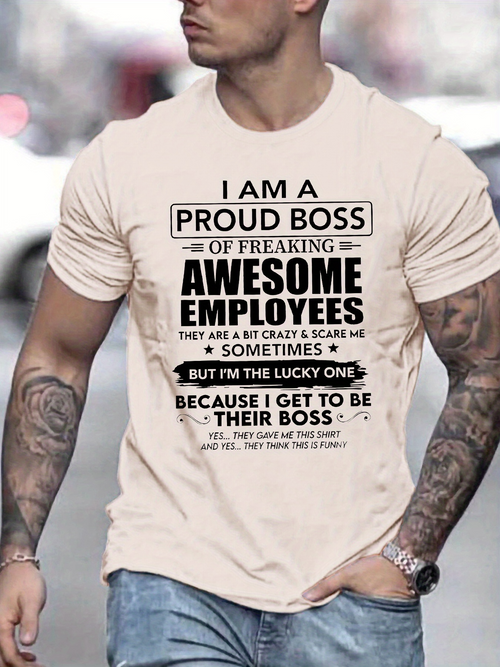 Men's Graphic T-Shirt Proud Boss Statement With Motivational Words Among Inspirational Typography Shirt
