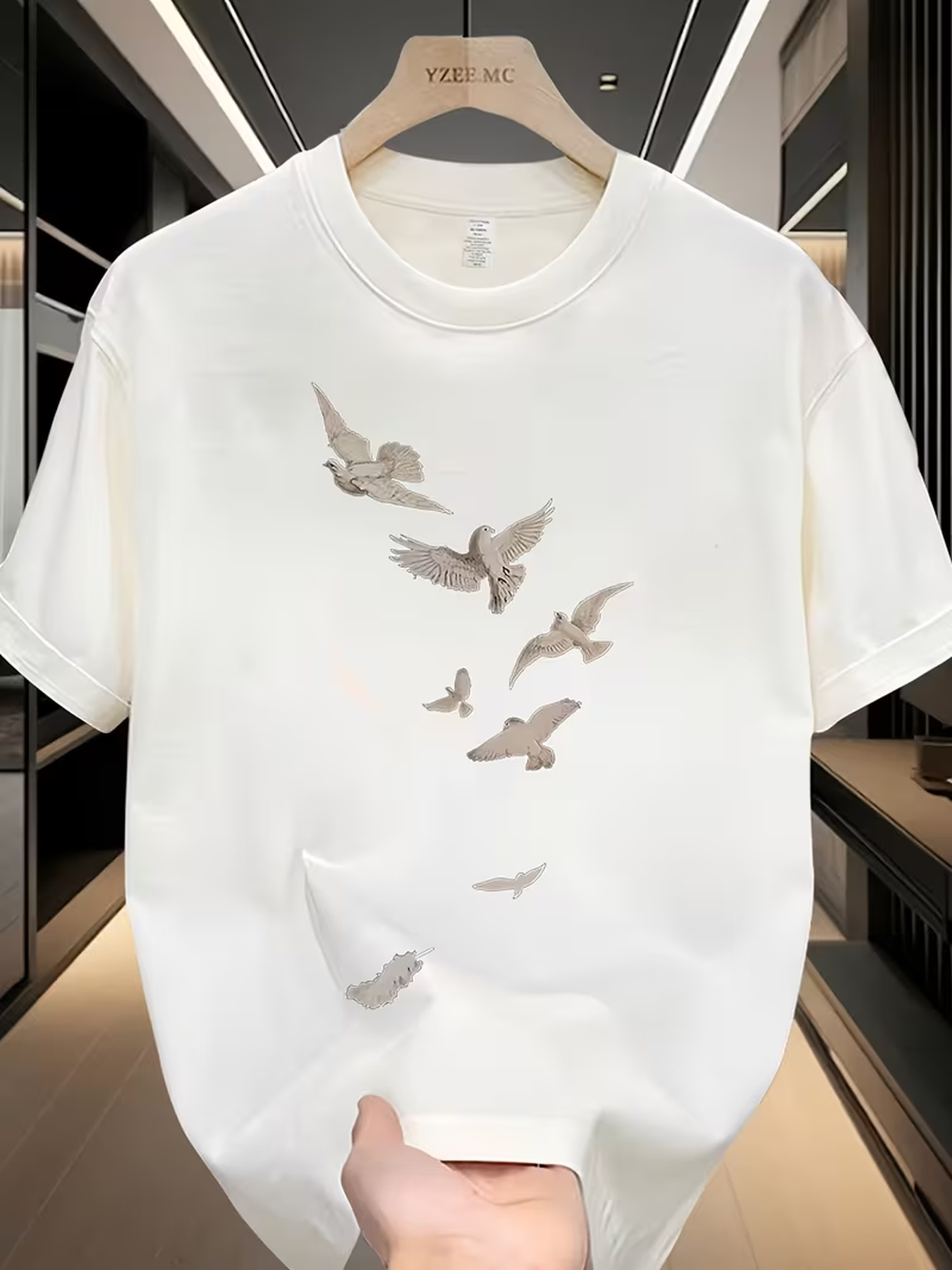 Men's Graphic T-Shirt Soft Feathers Flowing In Morning Light With Gentle Flying Birds