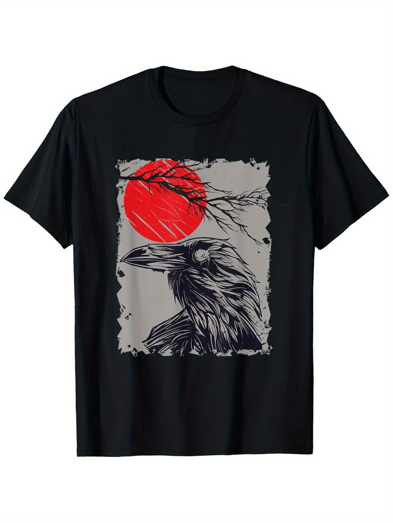 Men's Graphic T-Shirt Dark Shadows With Gnarled Branches Under Crimson Moon Raven