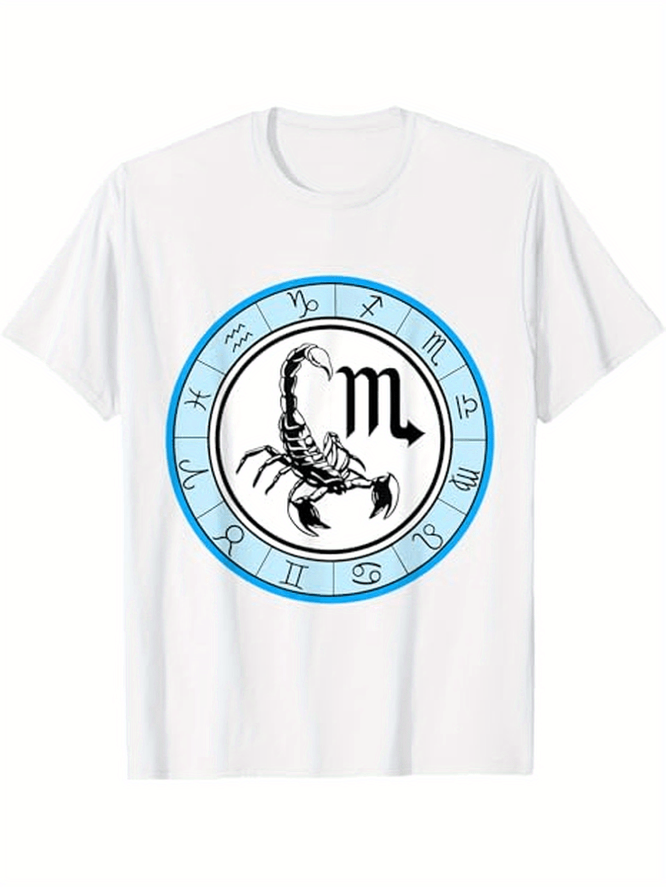 Men's Graphic T-Shirt Blue Circle Surrounded With Zodiac Symbols And A Scorpion Drawing