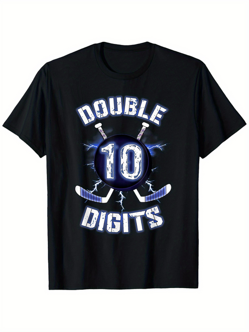 Men's Graphic T-Shirt Double Digits With Hockey Sticks Lightning Effects And Number Ten