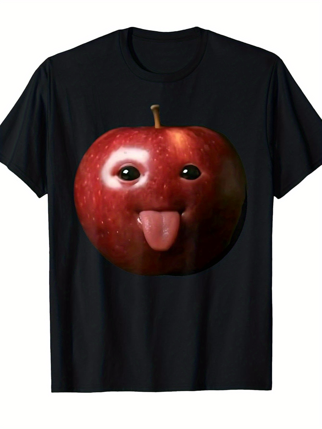 Men's Graphic T-Shirt Playful Human Face With Tongue On Shiny Red Apple