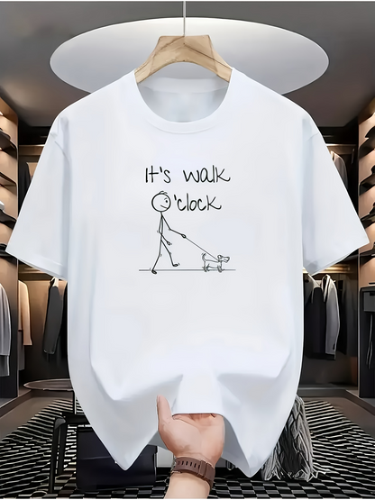 Men's Graphic T-Shirt Its Walk Oclock Playful Stick Figure Walking A Happy Little Dog Drawing