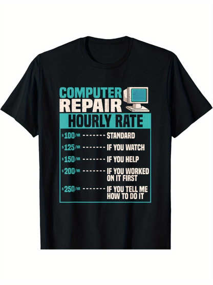 Men's Graphic T-Shirt Computer Repair Hourly Rate List With Retro Blue Computer Monitor