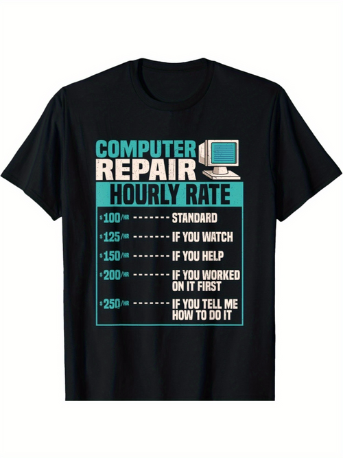Men's Graphic T-Shirt Computer Repair Hourly Rate List With Retro Blue Computer Monitor