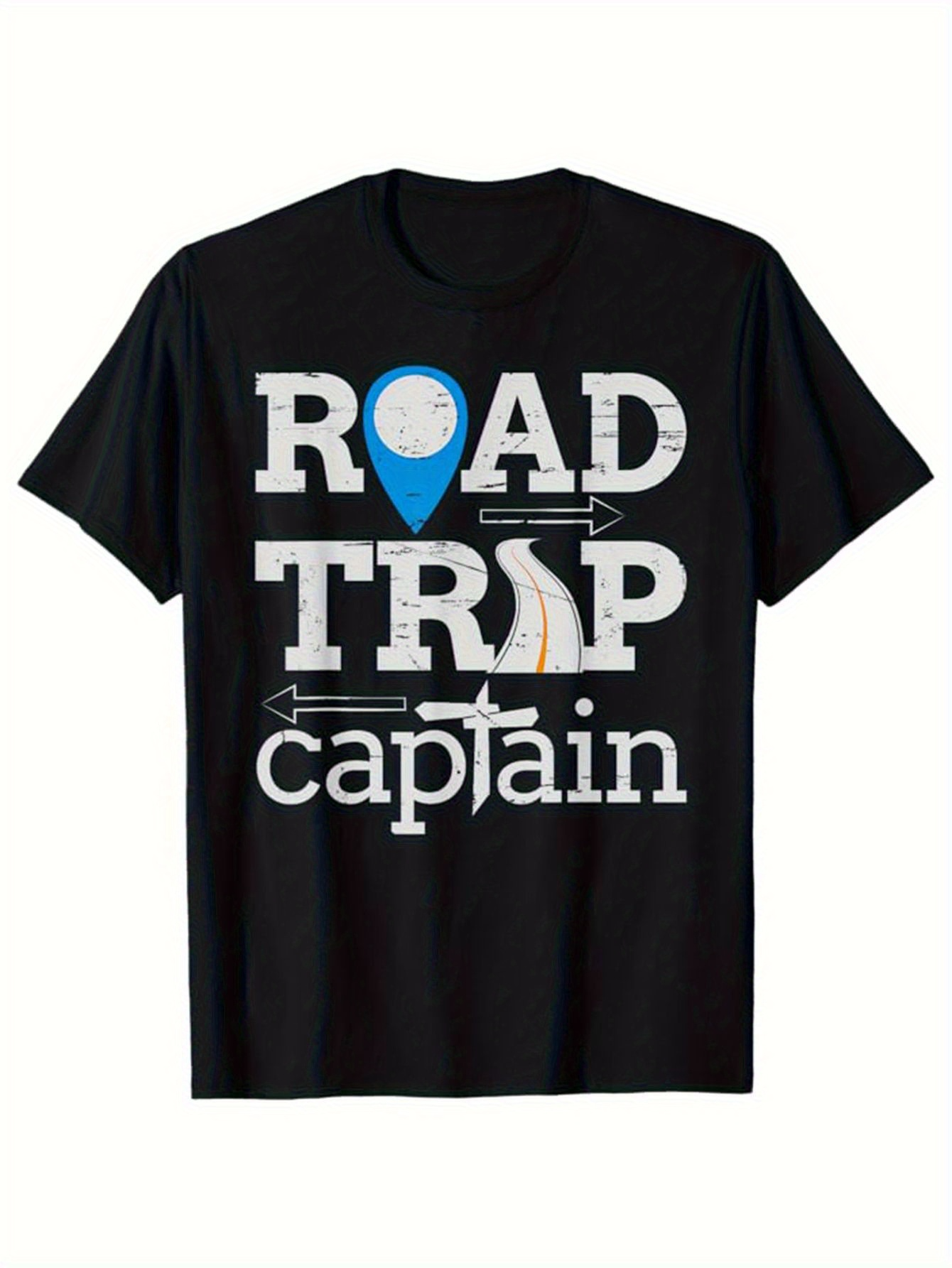 Men's Graphic T-Shirt Road Trip Captain With Blue Map Pin Playful Arrows And Bold Lettering T Shirt