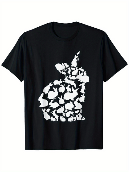 Men's Graphic T-Shirt Silhouetted Rabbits Clustered In Abstract Layers Black Hare