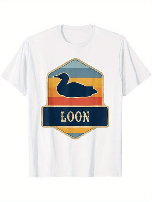 Men's Graphic T-Shirt Retro Sunset With Silhouette Bird On Colorful Badge Loon