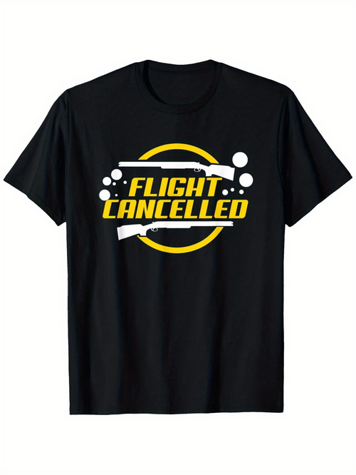 Men's Graphic T-Shirt Flight Cancelled Bold Lettering With Graphic Elements Surrounding Yellow Circle