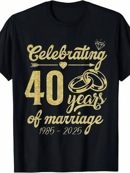 Men's Graphic T-Shirt Celebrating Forty Years Of Marriage With Gold Rings And Diamond Graphic