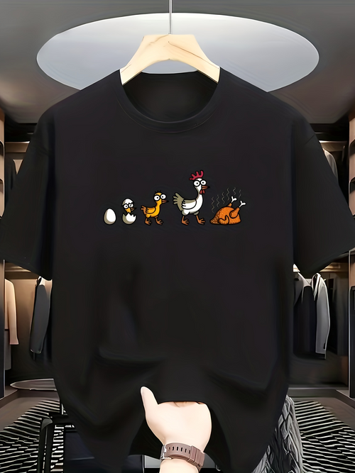 Men's Graphic T-Shirt Cartoon Farmyard Parade With Whimsical Ducks And Cracked Egg