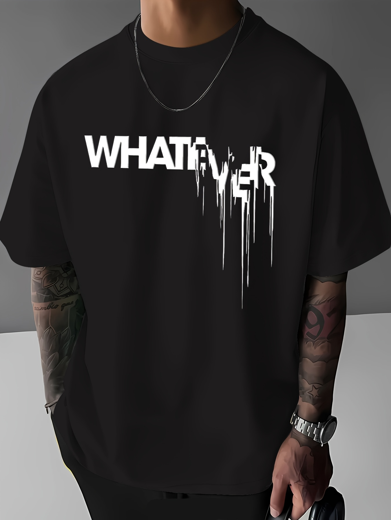 Men's Graphic T-Shirt Whatever Melting Descending Letters Abstract Modern Typography