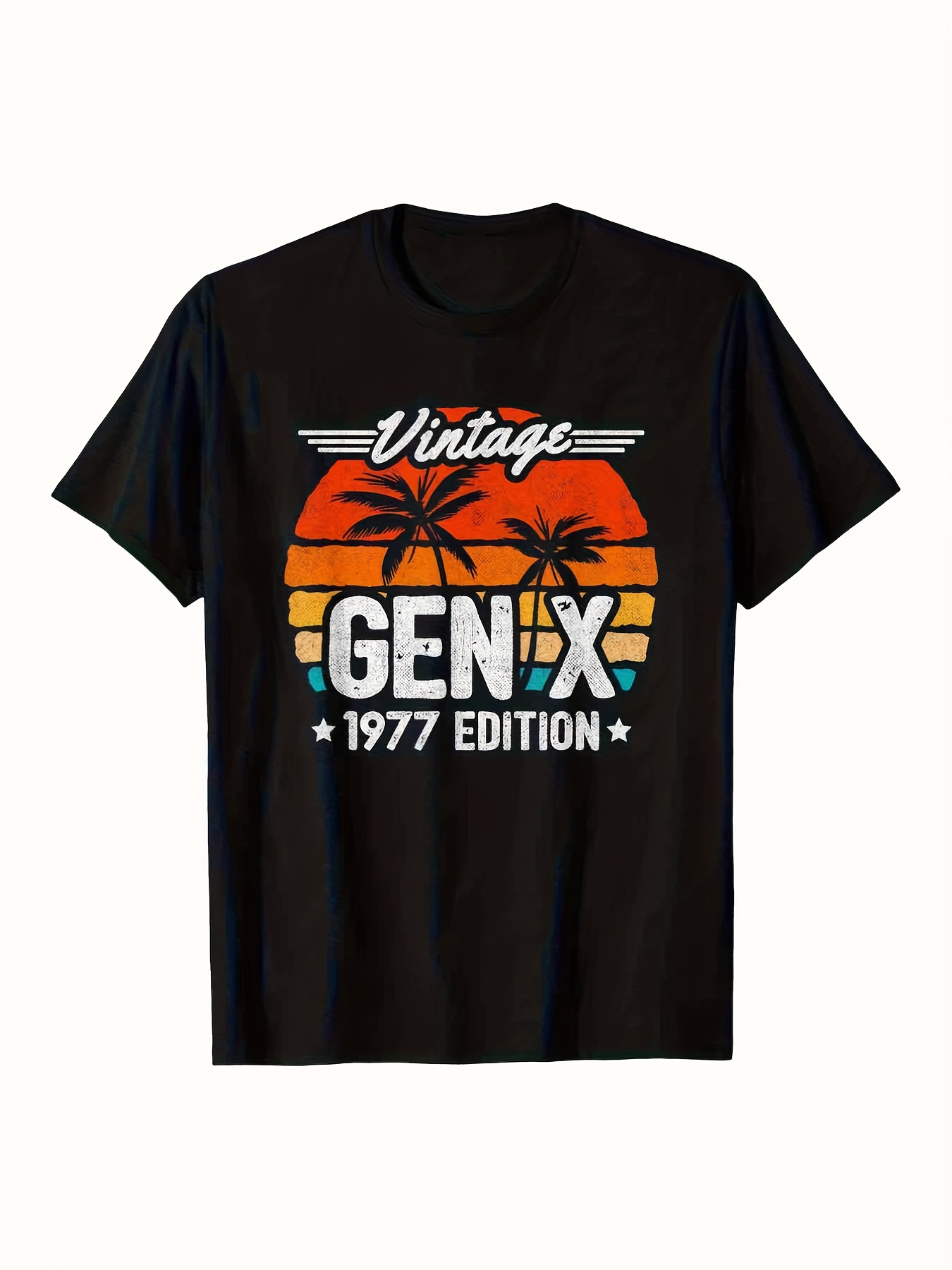 Men's Graphic T-Shirt Vintage Gen X 1977 Edition Sunset With Palm Trees