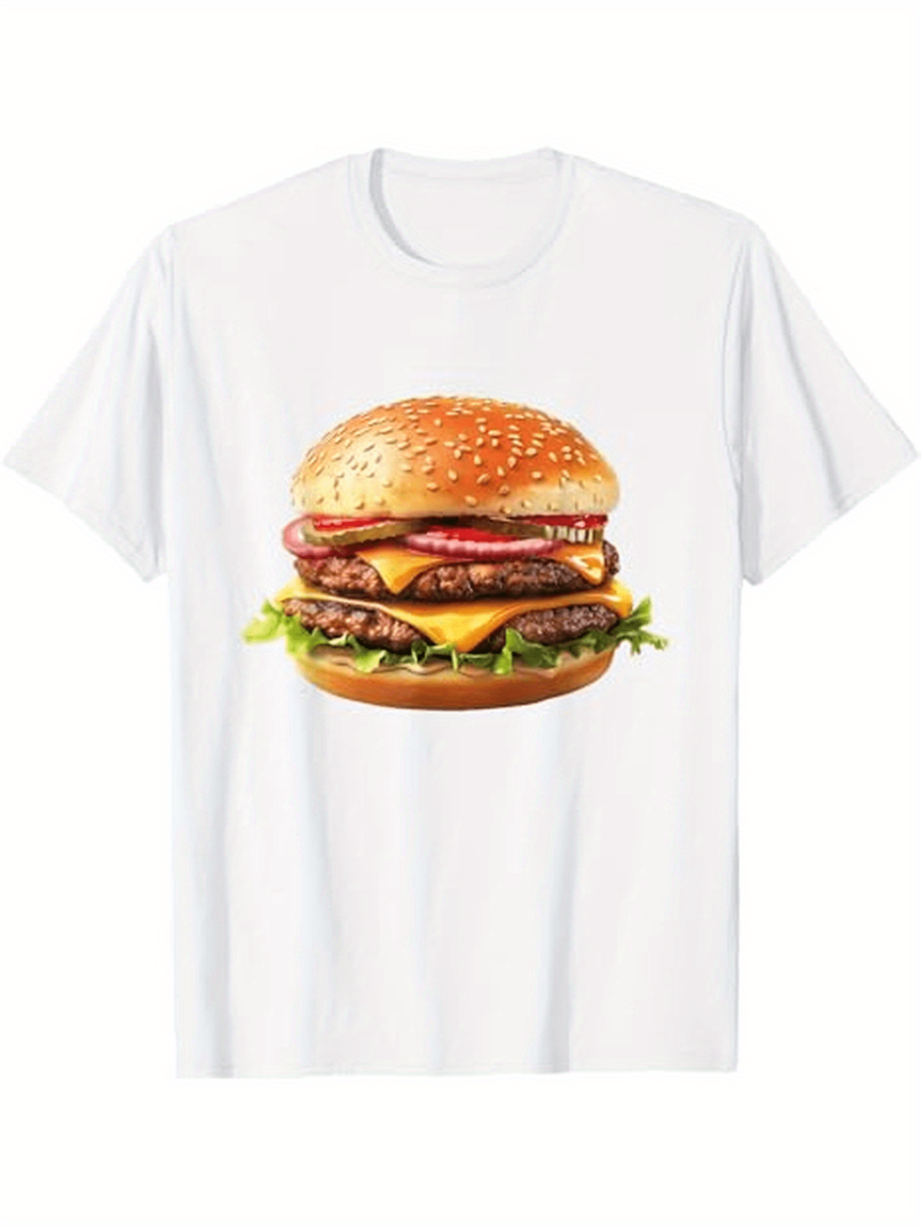 Men's Graphic T-Shirt Fresh Juicy Melted Cheese With Lettuce And Tomato Hamburger