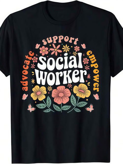 Men's Graphic T-Shirt Support Empower Advocate Among Colorful Blossoms With Vibrant Foliage Social Worker