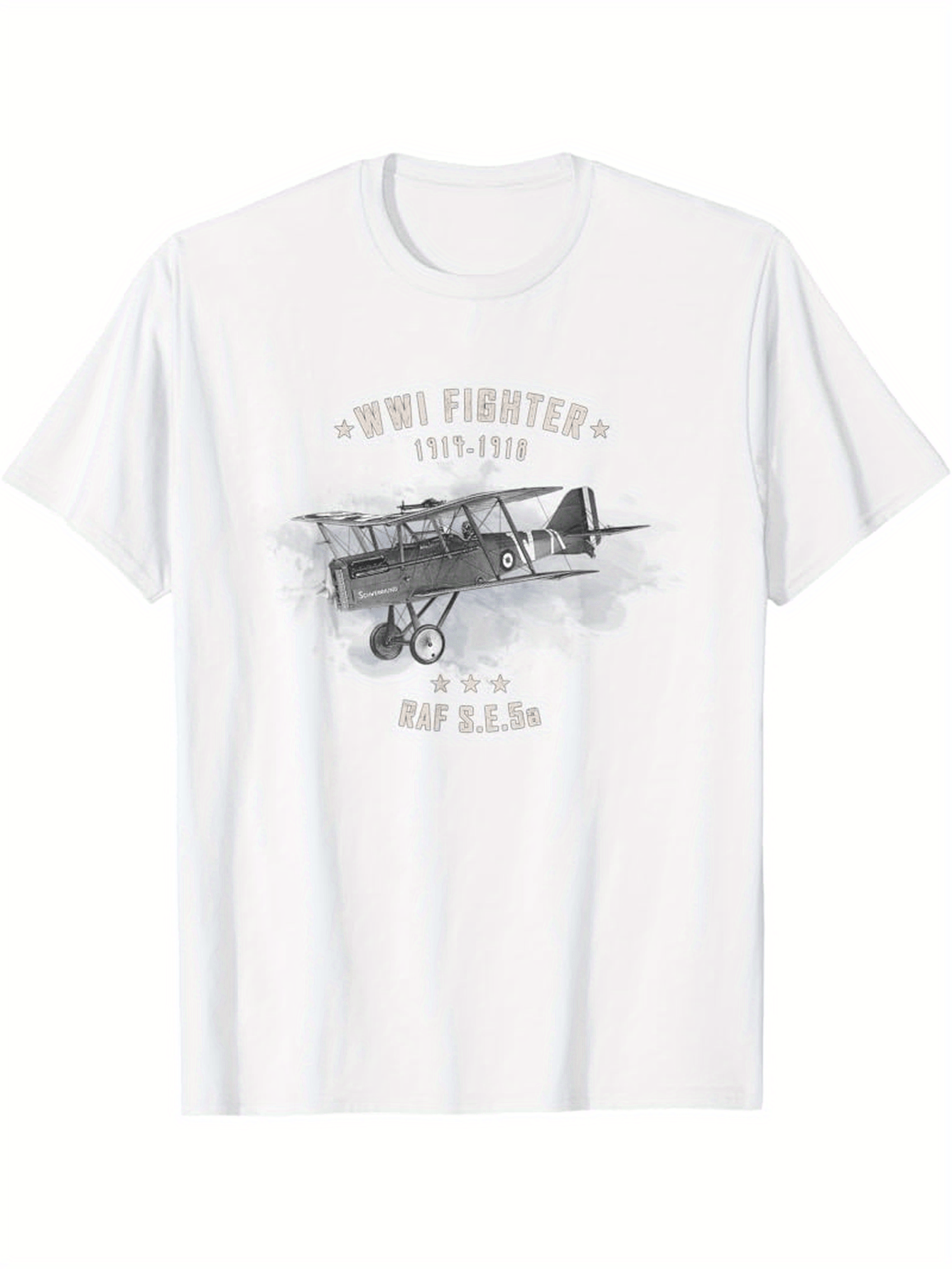 Men's Graphic T-Shirt WWI Fighter History Aircraft Illustration And Faded Sketched Airplane