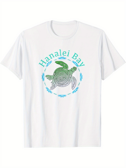 Men's Graphic T-Shirt Hanalei Bay Hawaiian Green Turtle Surrounded By Ocean Blue Waves