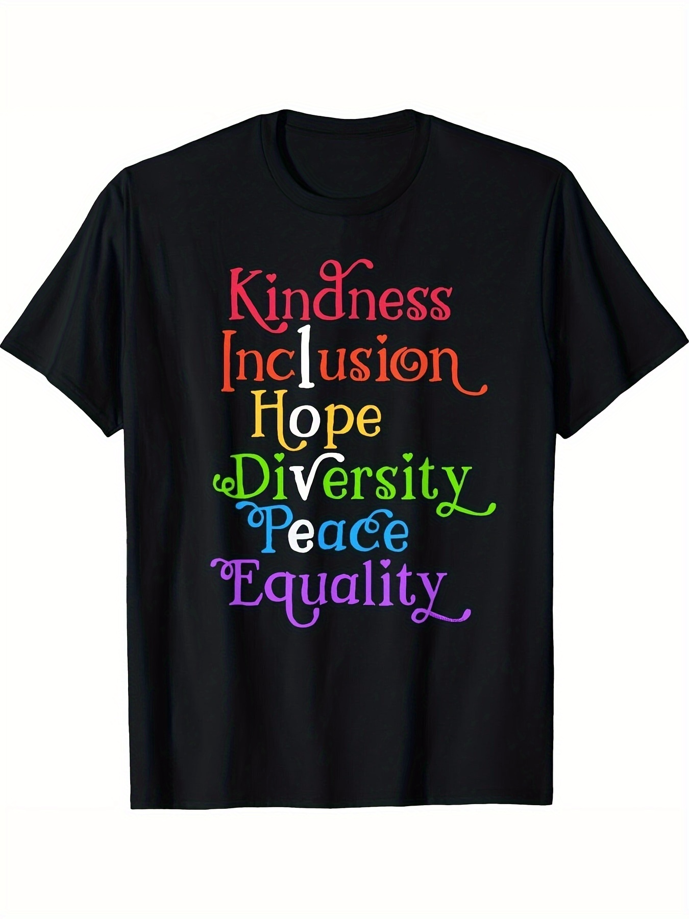Men's Graphic T-Shirt Kindness Inclusion Hope Diversity Peace Equality Colorful Lettering T Shirt