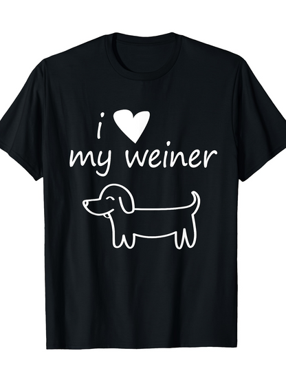 Men's Graphic T-Shirt I Love My Weiner Happy Cartoon Sketch Dog